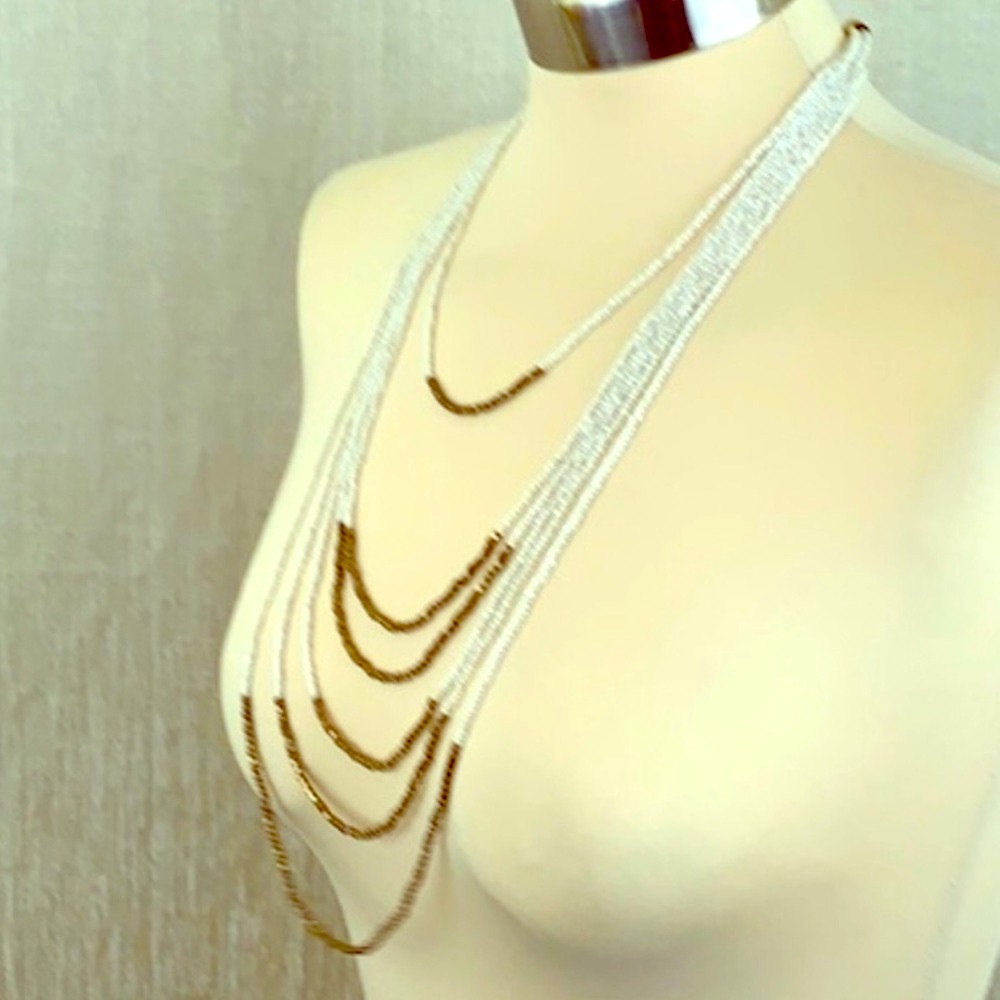 HAWAIIAN Pearls & Gold Beaded 6 Tiered Beautiful Layered Necklace Made i… - Picture 5 of 8